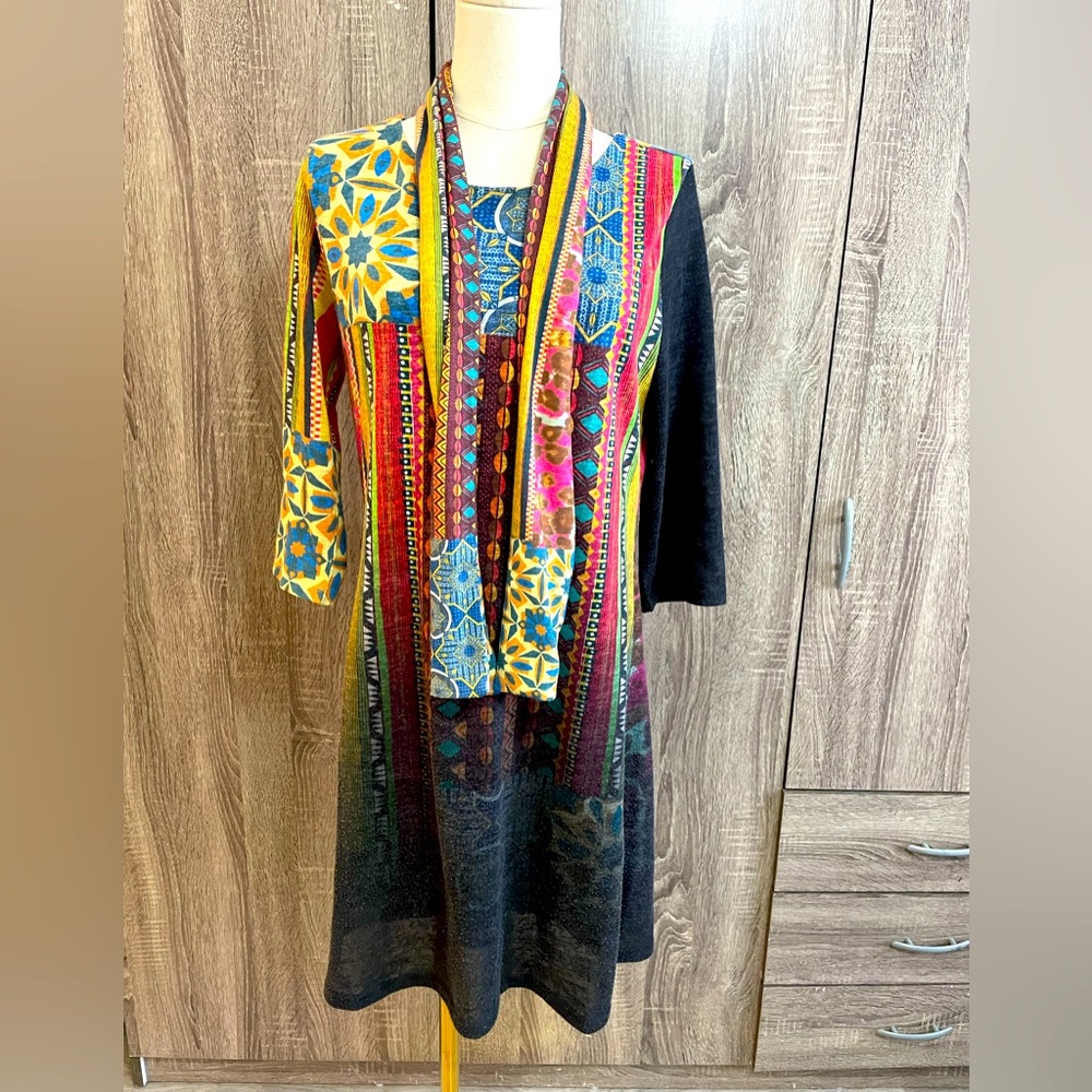 ✨ Desigual Colorful Boho Midi Dress w/ Belt - Size L